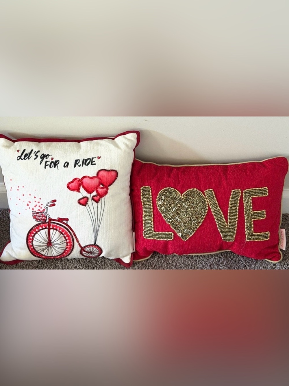 2 Bella Lux embellished Love Heart accent Pillows